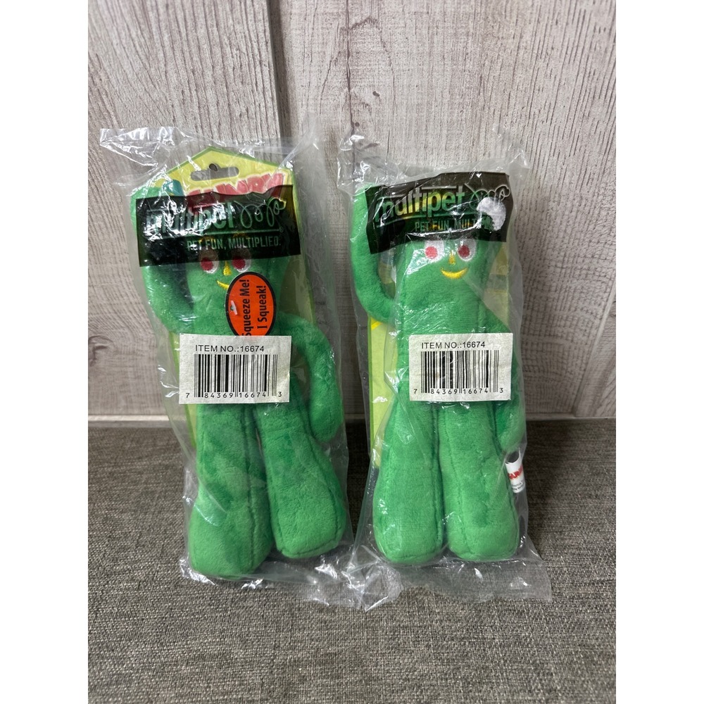 Multipet Gumby Plush Squeaky Dog Toy Green Character 16674 New Pack of 2